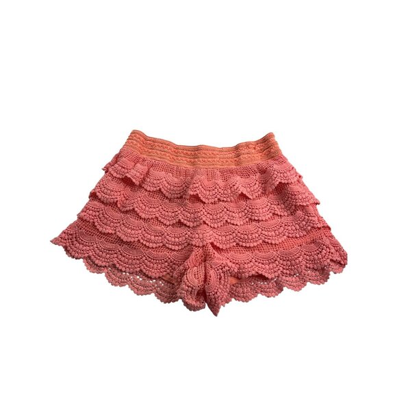 Joe Boxer Womens L Orange Pink Tiered Crochet Lace Shorts Lined Elastic Waist - Picture 1 of 5